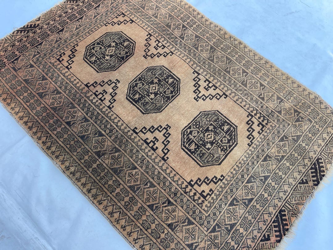 Afghan Small Rug, 3x4 Handmade Wool Rug, Terracotta Elephant Foot Rug ...