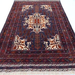 4x7 Afghan Rug, Hand Knotted Wool Rug, Traditional Area Rug, Geometric Design Rug, Oriental Vintage Rug, Soft Pile Rug, Rug For Livingroom,