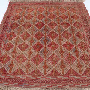 Afghan Vintage Rug, 4x4 Hand Knotted Wool Rug, Geometric Design Mashwani Rug, Soft Pile Antique Rug, Turkmen Tribal Rug, Rug For Mothers Day