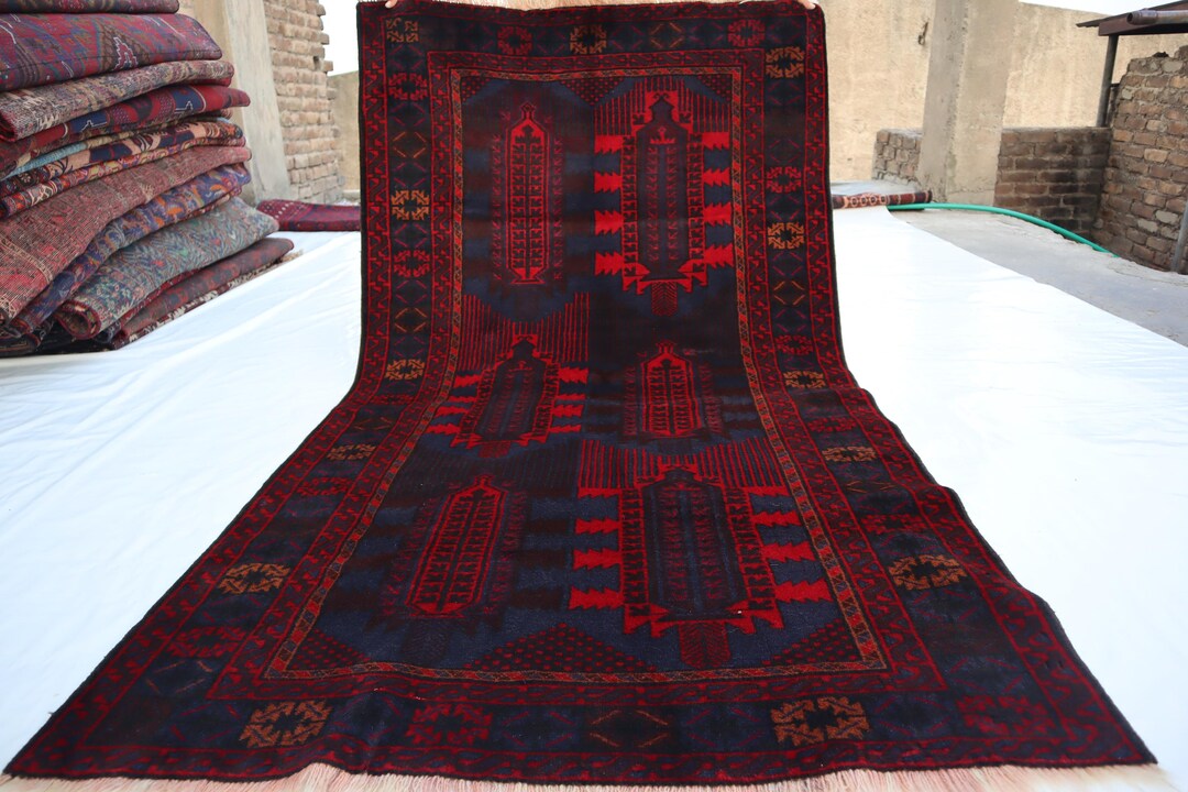 アフガニスタンのヴィンテージエリアラグ、4x7インチのハンドメイド