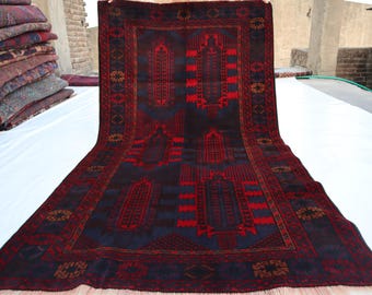 アフガニスタンのヴィンテージエリアラグ、4x7インチのハンドメイド