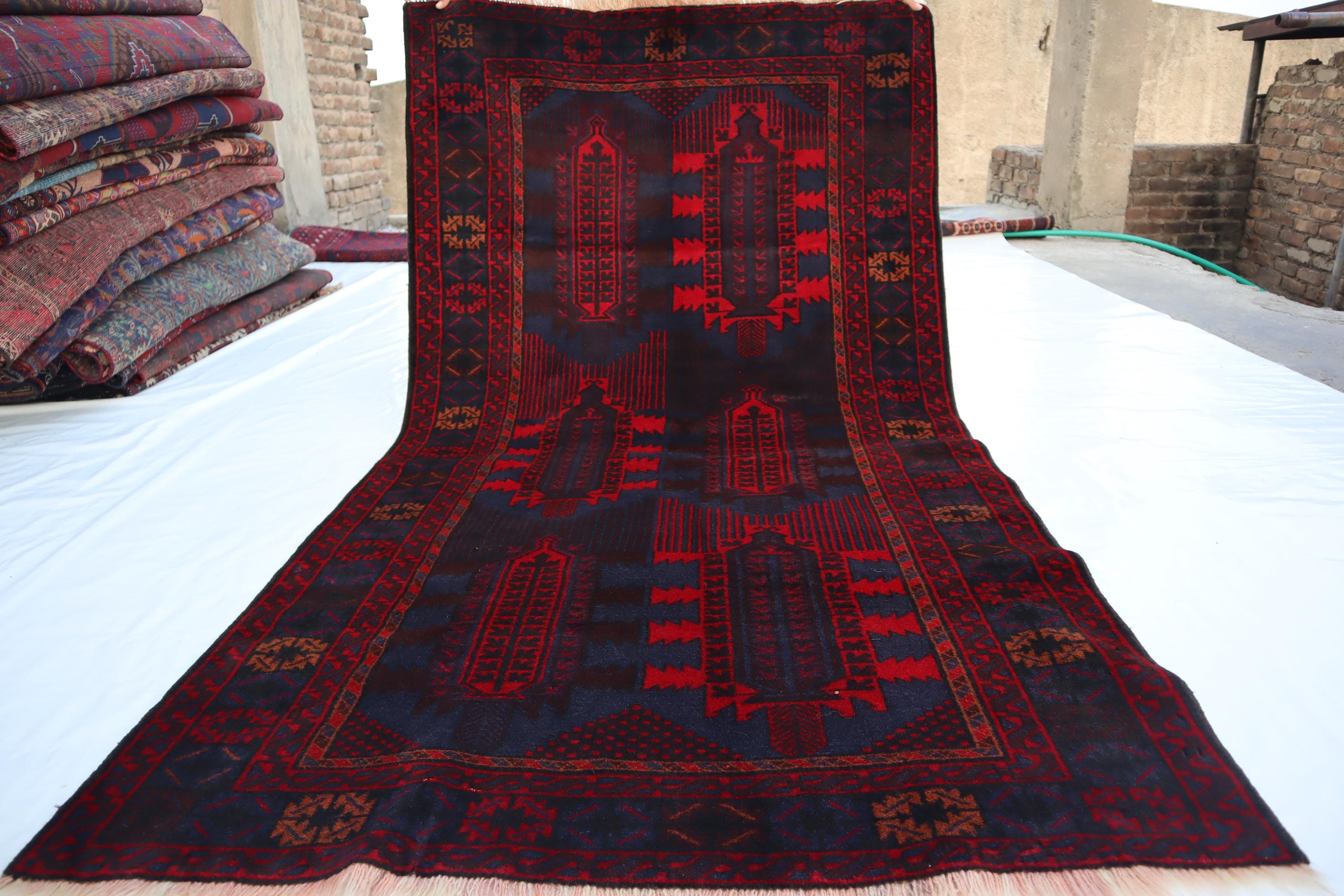 アフガニスタンのヴィンテージエリアラグ、4x7インチのハンドメイド