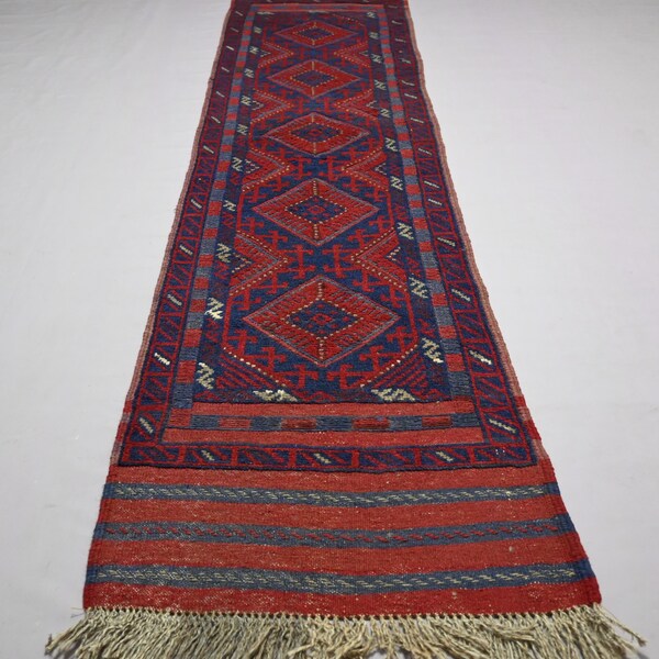 Vintage Bukhara Runner Rug- 2x8 ft Handmade Turkmen Mashwani Runner Rug- Afghan Hand Knotted Wool Rug- Antique Tribal Rug-Hallway Runner Rug