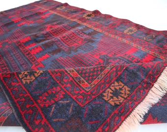 アフガニスタンのヴィンテージエリアラグ、4x7インチのハンドメイド