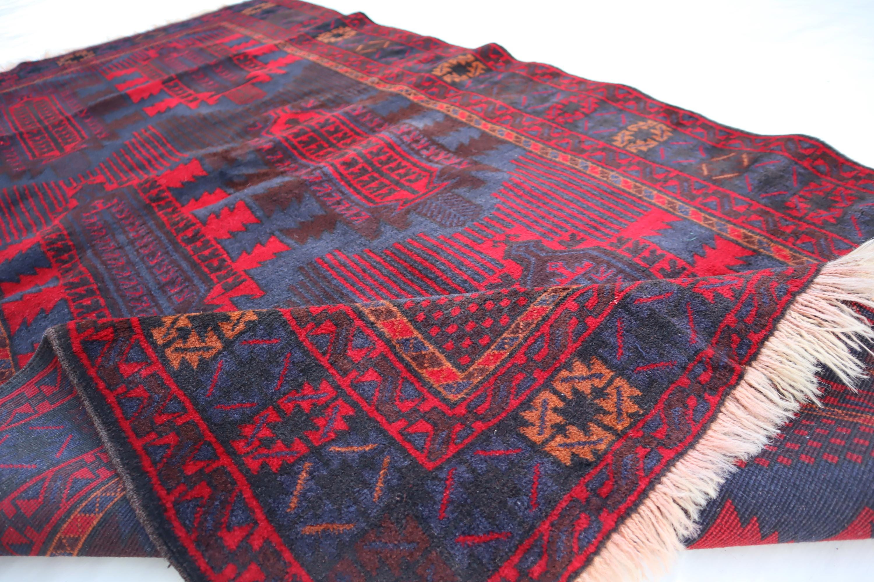 アフガニスタンのヴィンテージエリアラグ、4x7インチのハンドメイド