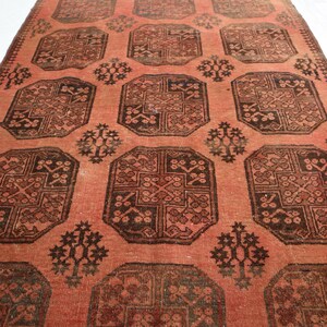 3.5x5.9 Antique Rug, Wool Area Rug, Hand Knotted Rug, Low Pile Red Rug, Tribal Afghan Rug, 1940s Turkmen Old Rug, Rug For Bedroom, 3x6 Rug,