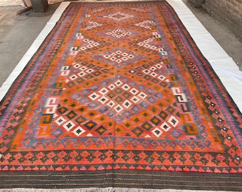 フラットウィーブヴィンテージランナーラグ、3x9ハンドメイドウール