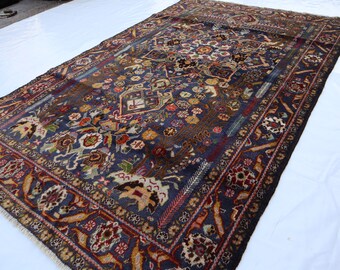 4x6アンティークラグ、ハンドノットウールラグ、アフガニスタン