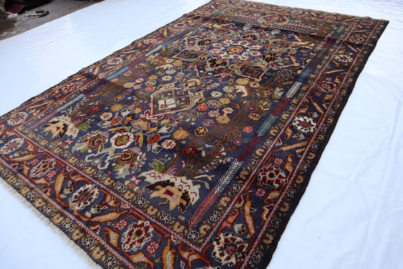 4x6アンティークラグ、ハンドノットウールラグ、アフガニスタン