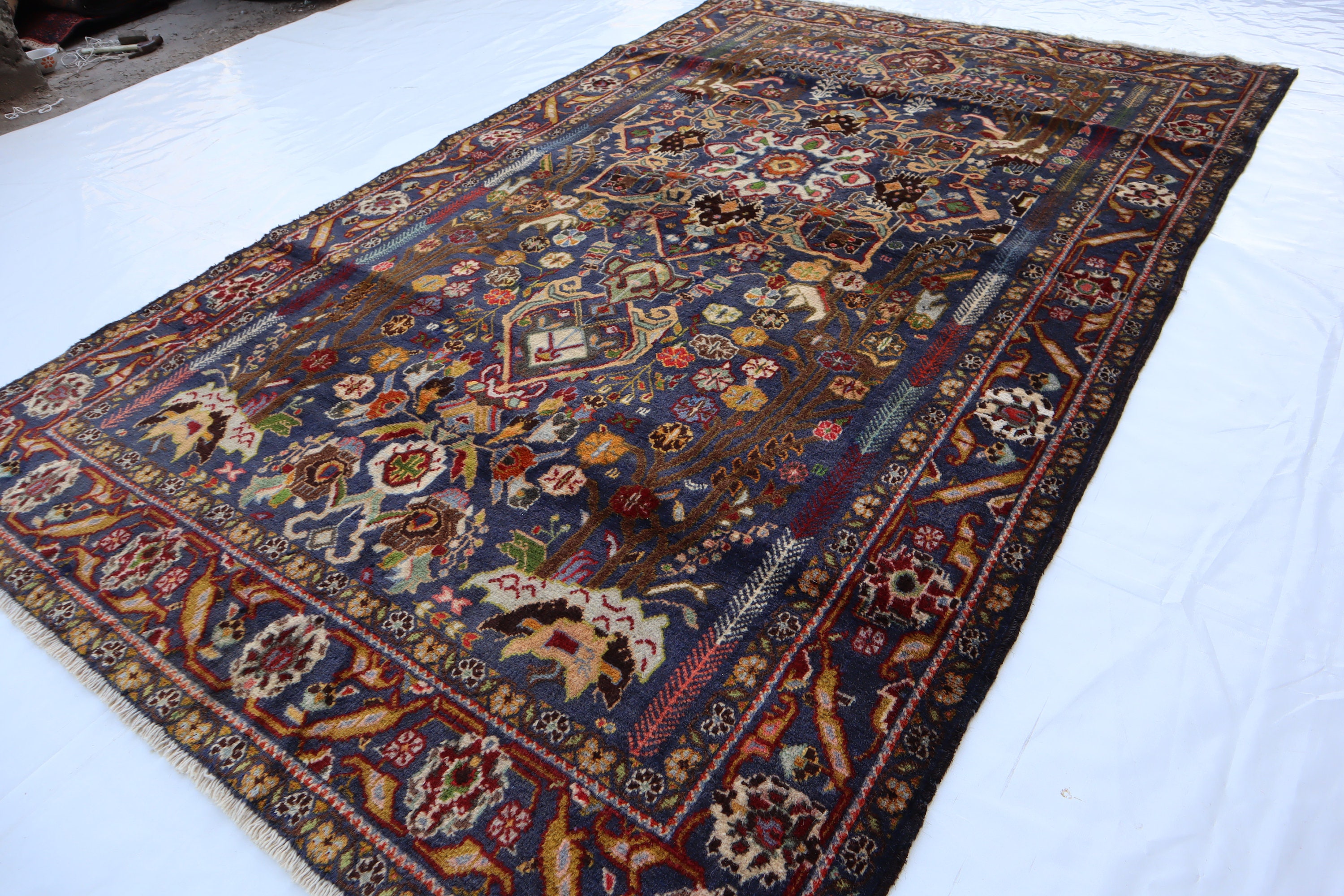 4x6アンティークラグ、ハンドノットウールラグ、アフガニスタン