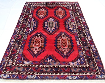 Beige Roter Handgewebter Teppich 300x250, Handgemachter Teppich, Wollteppich, Wohnzimmer Teppich, Schlafzimmer Teppich, Gabbeh Orientteppich