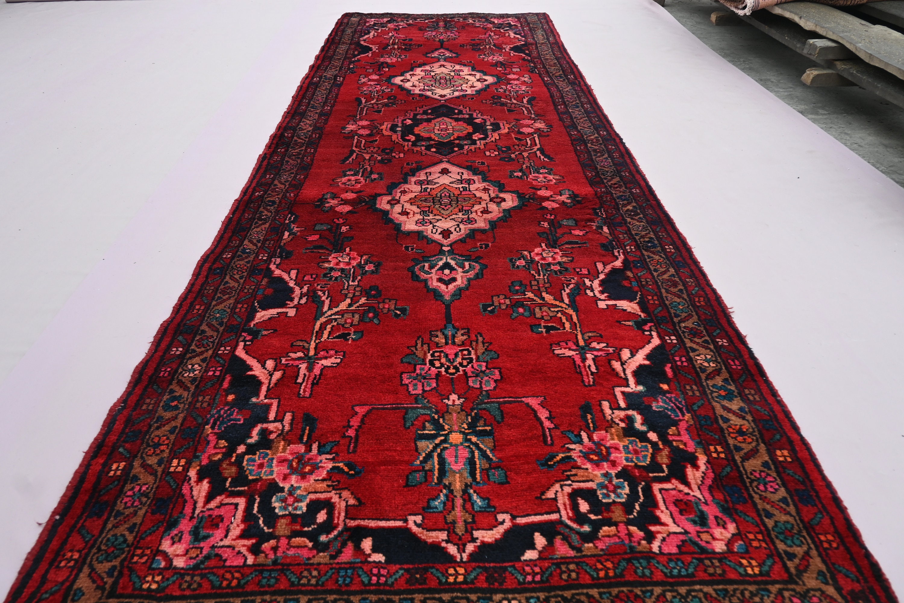 トルクメン アフガニスタン レッド ラグ/サイズ: 52x160cm... k5 3.7x10.7フィート トルクメン ハンドメイド ウール ランナーラグ