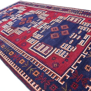 Afghan Antique Rug, Hand Knotted Wool Rug, 4x7 Geometric Design Oriental Rug, Turkmen Tribal Rug, Soft Pile Balochi Rug, Rug For Living Room