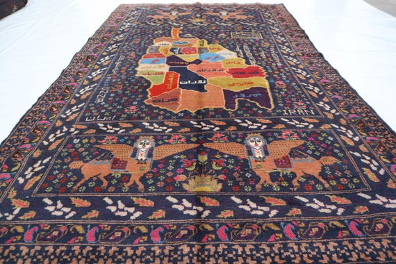 アフガニスタン絨毯 戦車と銃のデザインラグ 大きめ アフガニスタン