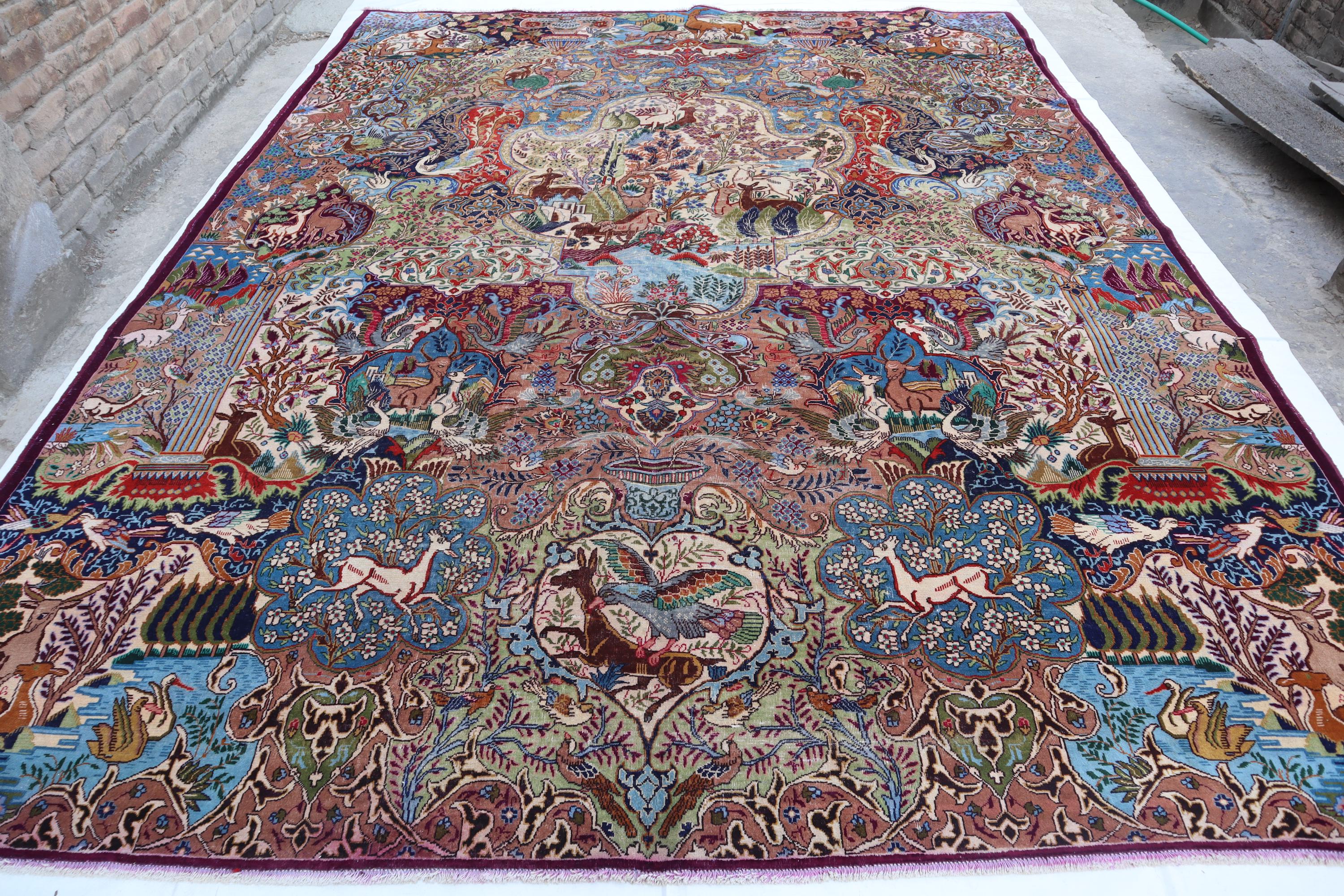 10x13インチの大型絵画ラグ、トライバルヴィンテージラグ、ユニークな