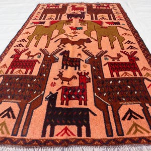 Antique Pictorial Rug, 3x5 Handmade Wool Rug, Wall Décor Rug, Animal Pictorial Rug, Collector Piece Rug, Soft Oriental Rug, Rug For Office,