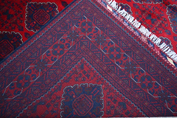 Afghan Bukhara Rug-6.6x9.8 Ft Hand Knotted Wool Red Rug-oriental