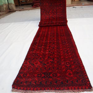 Vintage röd löparmatta, handknuten ullmatta 2x15, samlarmatta, hallmatta, afghansk mjuk lugg orientalisk matta, entrématta