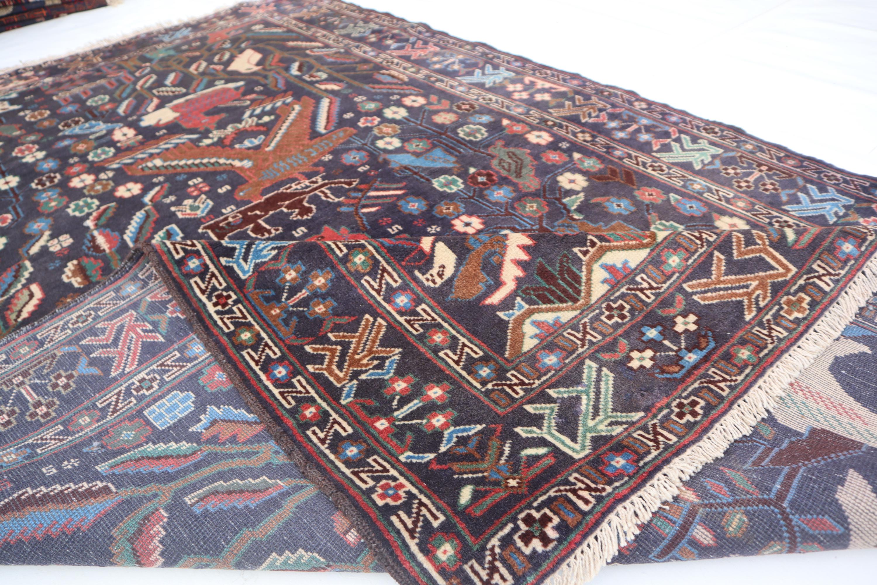 アフガニスタンのヴィンテージ絵画ラグ、4x7インチのハンドメイド