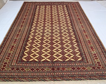 Afghan Vintage Rug, 7x10 Handmade Wool Rug, Geometric Design Rug, Zahir Shahi Unique Rug, Collector Piece Rug, Rug For Living Room Office,