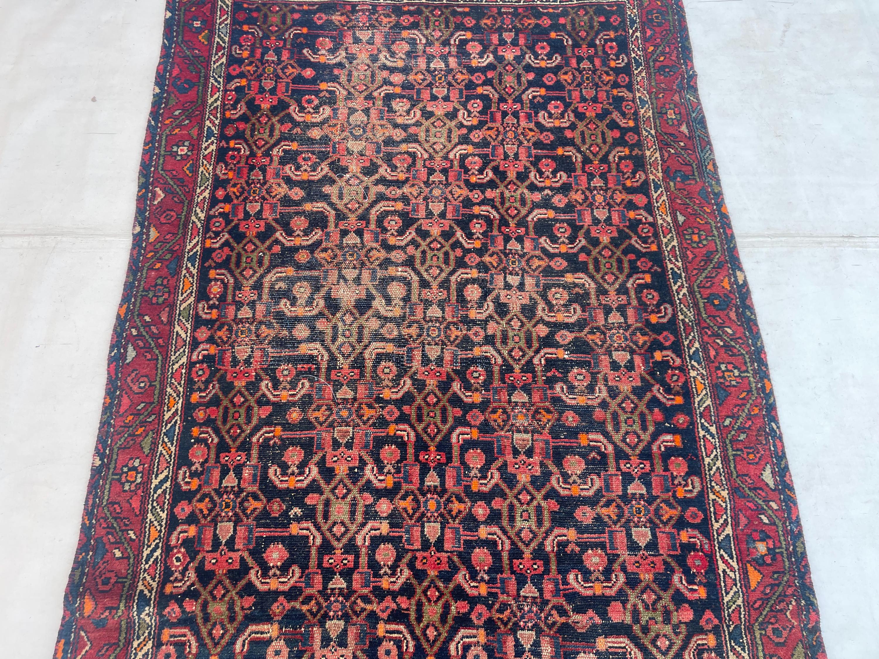 4x6 Dark Blue Antique Rug, Hand Knotted Wool Rug, Caucasian Design