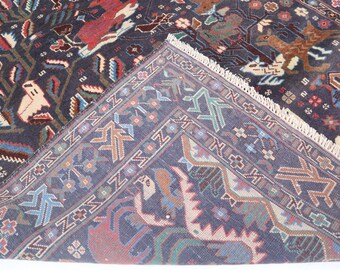 Buy Afghan Vintage Pictorial Rug, 4x7 Handmade Wool Rug, Animal