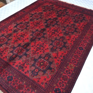 6x8 ft Vintage Bukhara Rug- Turkmen Khal Mamadi Bukhara Rug- Afghan Hand Knotted Wool Red Rug-Oriental Bohemian Rug-Living Room, Bedroom Rug