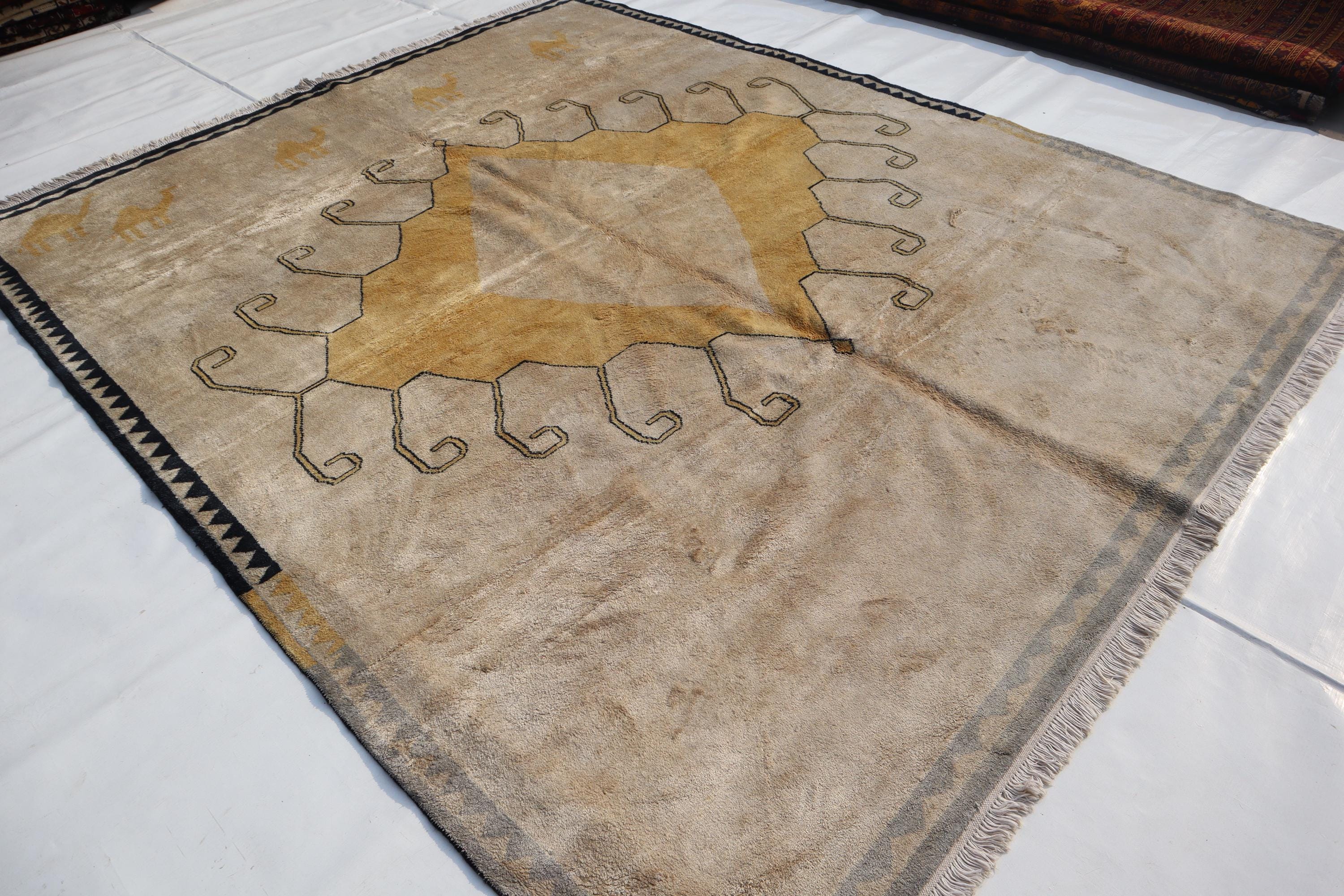 アフガニスタンアンティークラグ、7x8インチのハンドメイドシルクラグ