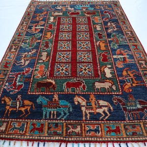 Pictorial Vintage Rug, 3x5 Handmade Wool Rug, Animal Pictorial Rug, Turkmen Tribal Rug, Soft Oriental Rug, Collector Piece Rug, Bedroom Rug,