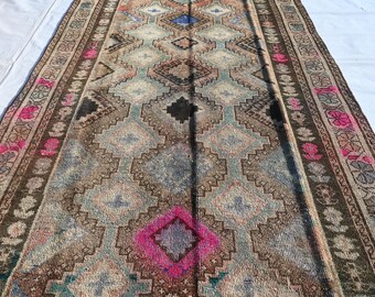 Collectors Piece Rug, 5.1x9.7 Handmade Wool Rug, Low Pile Antique, Caucasian Design, Turkmen Tribal