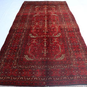 3x6 Red Area Antique Rug, Handmade Wool Rug, Turkmen Tribal Rug, Afghan Bokhara Fine Rug, Rugs For Living Room Kids Room, 100x190 cm Carpet,