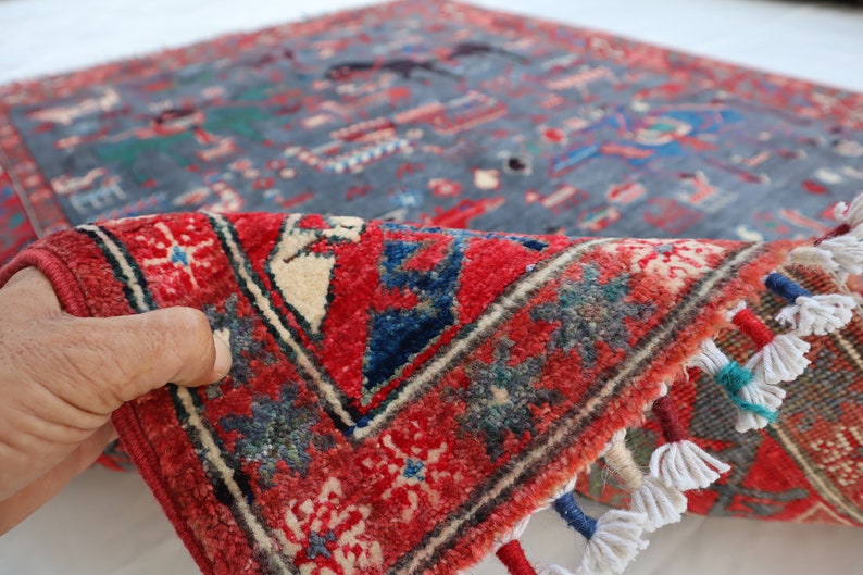 Afghan Pictorial Modern Rug, 4x5 Hand Knotted Wool Rug, Animal Hunting ...