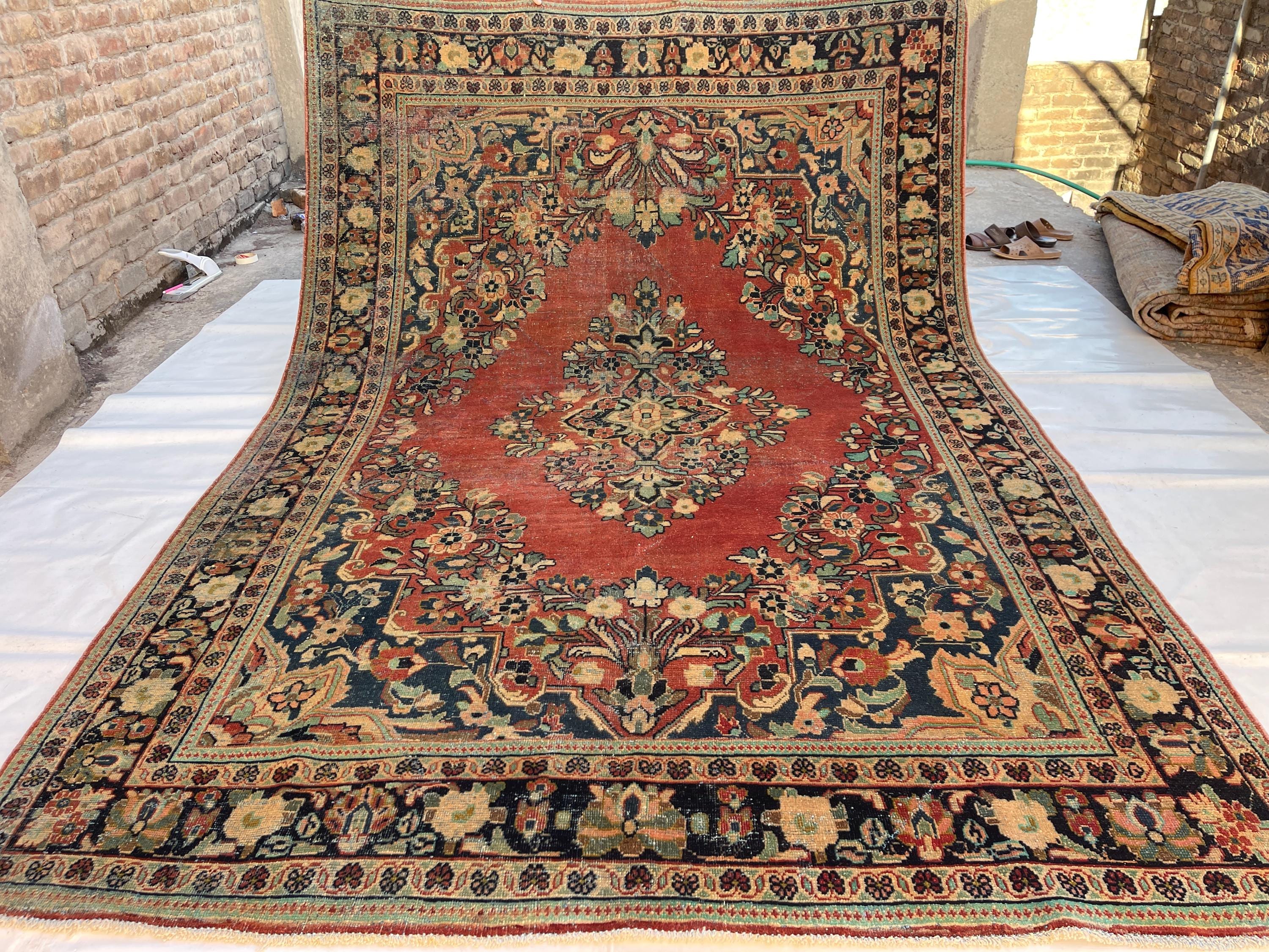 アフガニスタンのヴィンテージエリアラグ、7x10インチのハンドメイド