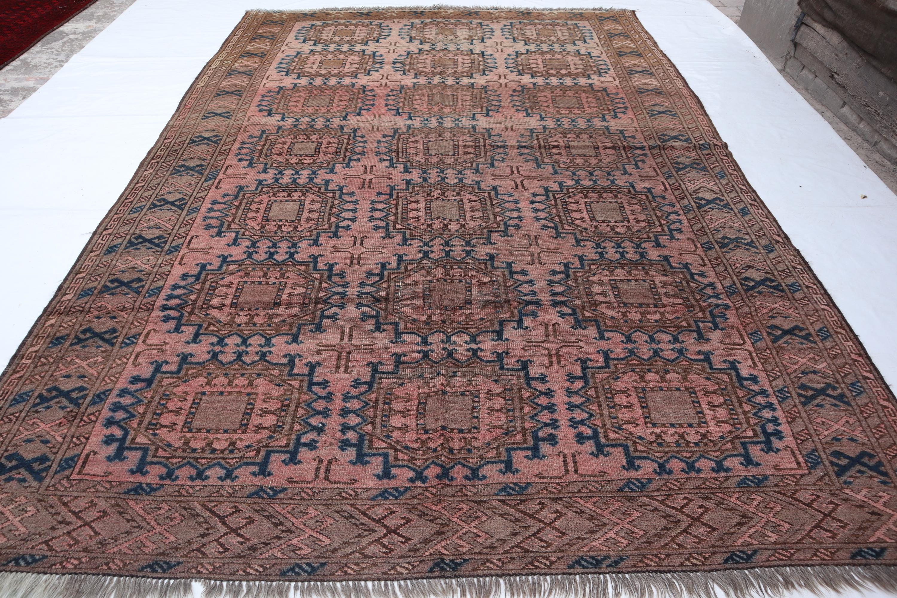 アフガニスタンアンティーク風色褪せたラグ、7x9インチのハンドメイド