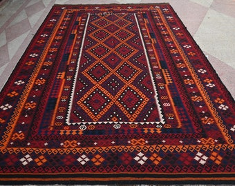 2,5x4,5 m Flachgewebe Vintage Teppich, Handgeknüpfter Afghanischer Wolle Roter Teppich- 25x40 cm Ghalmoori Kelim Teppich- Turkmenischer Stammes Teppich Teppich
