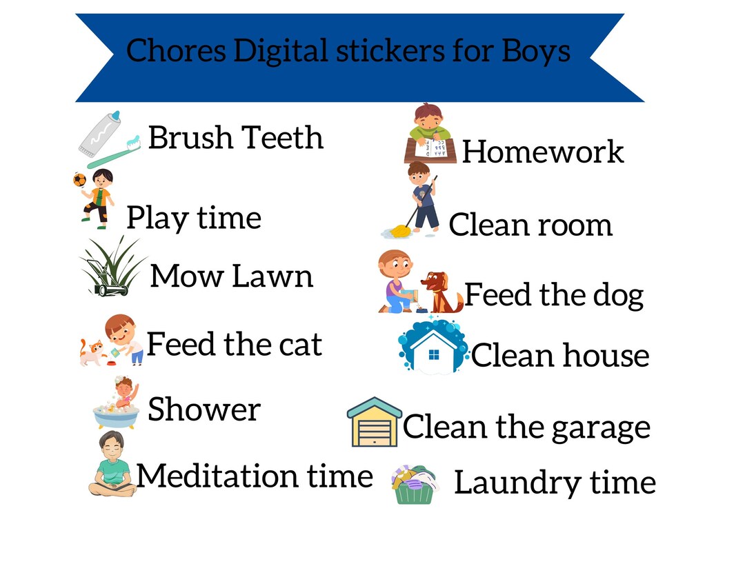 Chore Chart Boys Chore Chart Boys Stickers Chart Digital Download ...