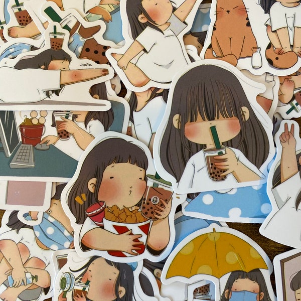 Little girl stickers for girls Boba lover sticker  Montessori stickers kindergarten stickers  Children stickers rewards stickers