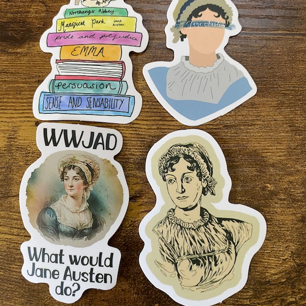 Jane Austen Stickers, Book lovers stickers,  Famous writer Stickers, Journal Planner, Laptop Stickers, Artist Sticker Pack, Planner Laptop