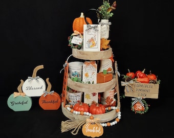 Fall Tier Tray Decor, Farmhouse Thanksgiving Tiered Tray, Autumn Pumpkin Tray.