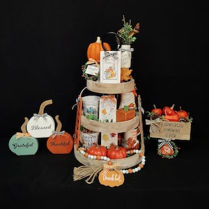 Fall Tier Tray Decor, Farmhouse Thanksgiving Tiered Tray, Autumn Pumpkin Tray.