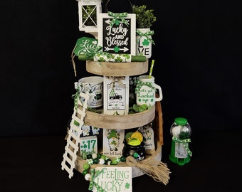 St. Patrick's Day Tier Tray Decor, St. Patrick Day Farmhouse Tiered Tray, Shamrock Decor.