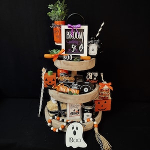 Halloween Tier Tray Decor, Fall Halloween Decor, Farmhouse Halloween Decor, Ghost Tier Tray.