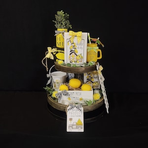 Lemon Tiered Tray Decor, Summer Tiered Tray Bundle, Lemonade Tier Tray, Lemon Kitchen Farmhouse Tiered Tray Decor