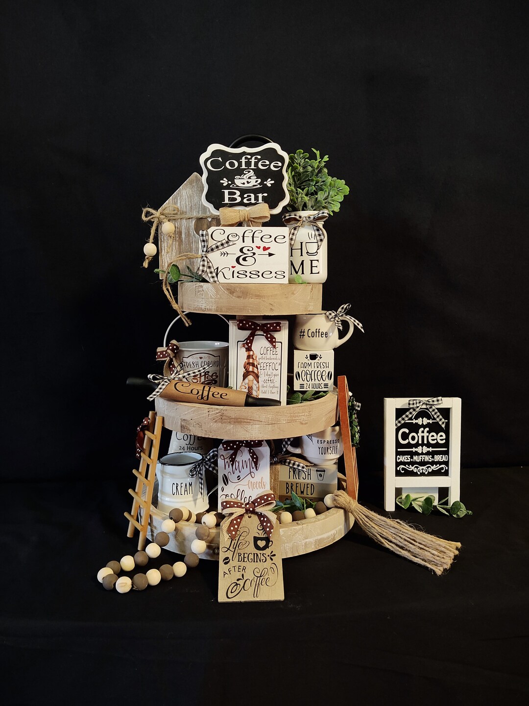 Coffee Tiered Tray Decor, Farmhouse Coffee Tier Tray, Coffee Bar Decor