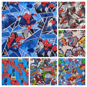 Marvel Superhero Fabric, Spider Man, Avengers, Captain Marvel.