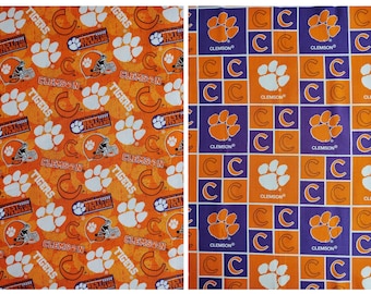 Logotipo universitario de la Universidad de Clemson Tigers NCAA Tejido 100% algodón cortado a medida.