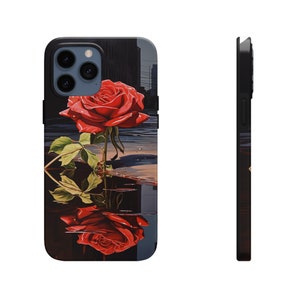 City street night iphone case landscape phone case rose reflecting in water rose phone case RoseStreet_03_Tough Phone Cases