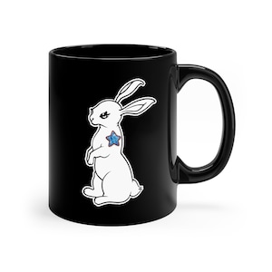 Cute Bunny Mug Funny Coffee mug humorous coffee mug white rabbit matrix java jokes mug home décor FollowTheRabbit_Black_03 - 11oz Black Mug