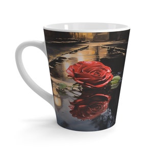 City street night mug landscape mug rose reflecting in water rose painting floral office décor floral home décor_FlowerStreet_07_Latte Mug