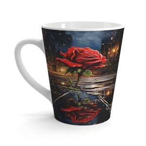 City street night mug landscape mug rose reflecting in water rose painting floral office décor floral home décor_FlowerStreet_03_Latte Mug